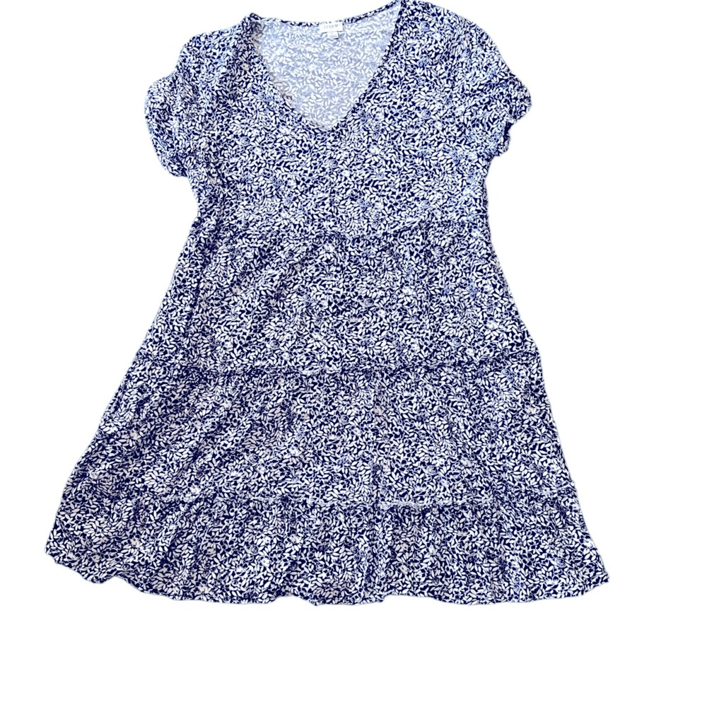 J. Crew Factory Floral tierd skirt mini dress, size large, blue, white print